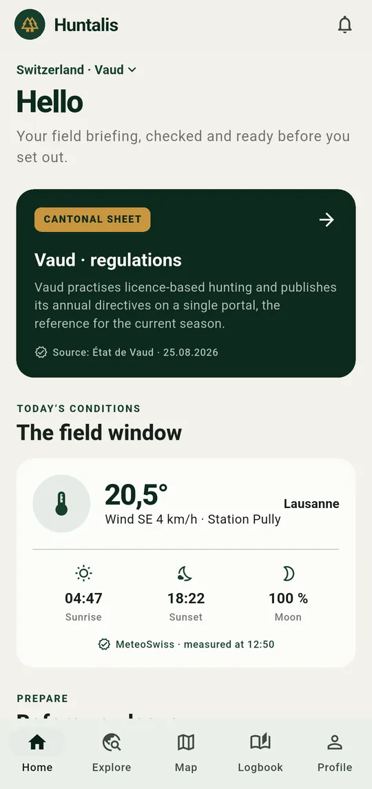 Screenshot of the Huntalis home screen