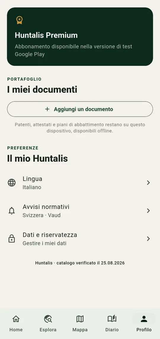 Il portafoglio di documenti e la scelta della lingua.